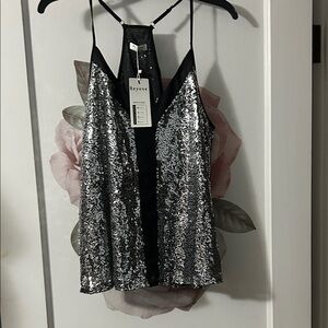 Beyove Silver Sequin Spaghetti Strap Camisole